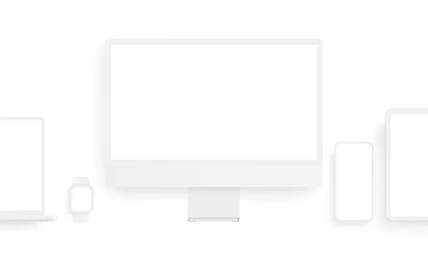 Clay Cihazları Boş Ekranlı Modeller. Bilgisayar monitörü, dizüstü bilgisayar, tablet, telefon, saat. Vektör İllüstrasyonu