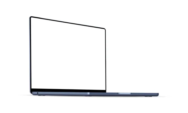 Koyu Mavi Dizüstü Bilgisayarı Boş Ekranlı Yan Görünüşlü Beyaz Arka Vektör Grafikler