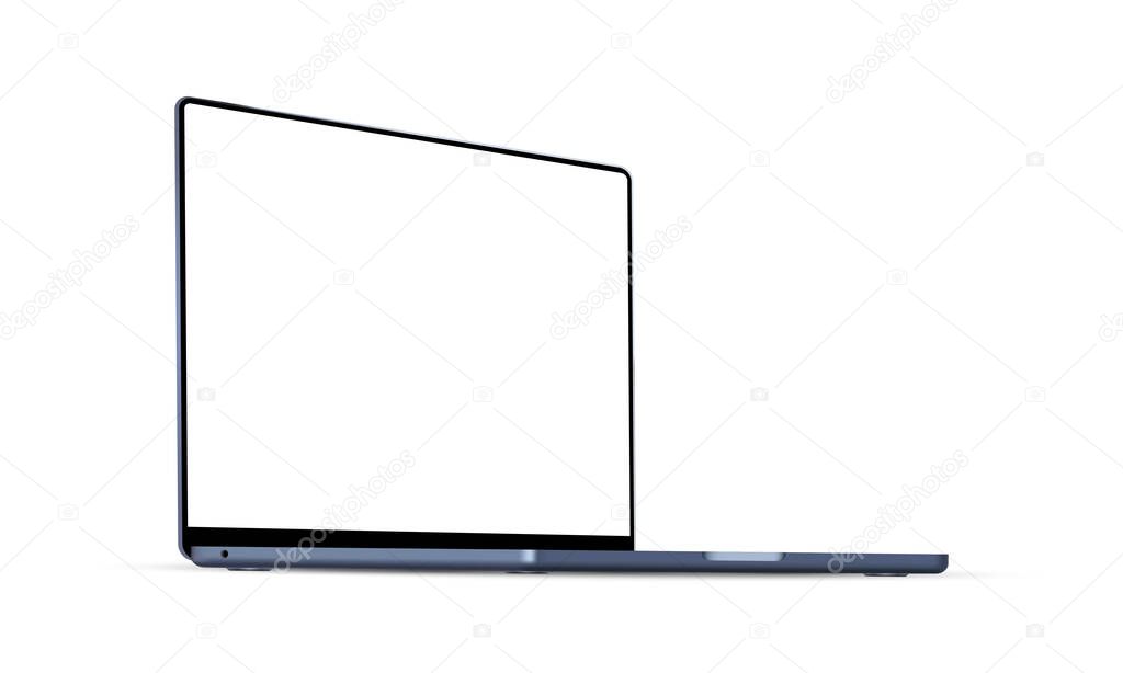 Dark Blue Laptop Mockup With Blank Screen, Side View, Isolated on White Background. Vector Illustration