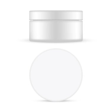 Çember kapaklı plastik kozmetik kavanoz, beyaz arka planda izole edilmiş. Vektör İllüstrasyonu