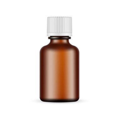 Küçük Amber Kozmetik Şişe Başlıklı Mock Up, beyaz arka planda izole edilmiş. Vektör İllüstrasyonu