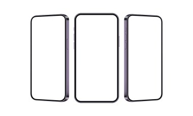 Boş Ekranlı Modern Telefonlar, Ön ve Yan Görünüm, Beyaz Arkaplanda İzole Edilmiş. Vektör İllüstrasyonu