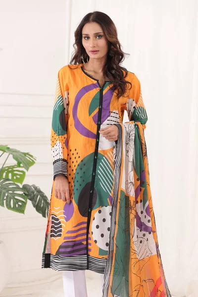 Ein Pakistanischer Schalwar Kameez Anzug Mit Dupatta Pakistanisches Model Zeigt — Stockfoto