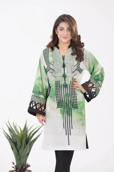 Pakistani Shalwar Kameez Suit Dupatta Pakistani Model Shown Her Dress — Stock Photo, Image