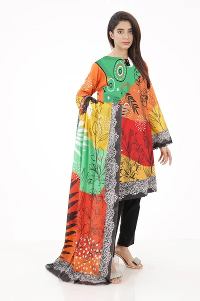 Ein Pakistanischer Schalwar Kameez Anzug Mit Dupatta Pakistanisches Model Zeigt — Stockfoto