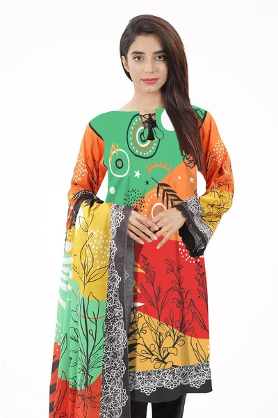 Pakistani Shalwar Kameez Suit Dupatta Pakistani Model Shown Her Dress — Stock Photo, Image