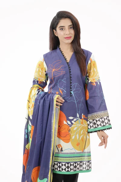 Costume Shalwar Kameez Pakistanais Avec Dupatta Modèle Pakistanais Est Montré — Photo