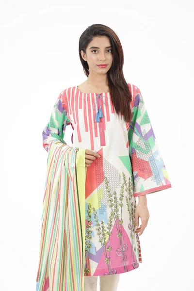 Pákistánský Kostým Shalwara Kameeze Dupattou Pákistánský Model Zobrazen Její Šaty — Stock fotografie