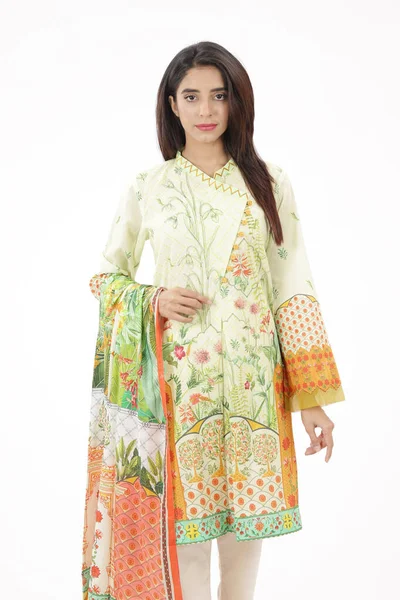 Una Tuta Kameez Pakistana Shalwar Con Dupatta Modello Pakistano Mostrato — Foto Stock