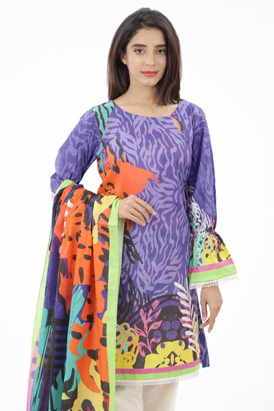 Costume Shalwar Kameez Pakistanais Avec Dupatta Modèle Pakistanais Est Montré — Photo