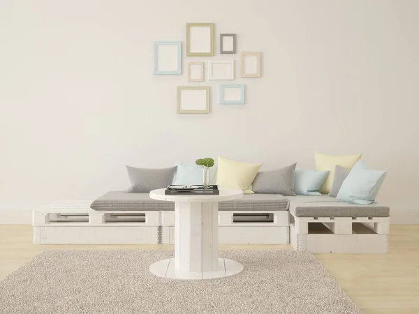 Mock Des Modernen Wohnzimmers Mit Bequemem Sofa Und Trendigem Hellen — Stockfoto