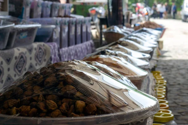 Fruta Seca Tradicional Bazar Turco Ampla Variedade Frutas Secas Bazar — Fotografia de Stock