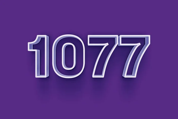 3D number 1077 is isolated on purple background for your unique selling poster promo discount special sale shopping offer, banner ads label, enjoy Christmas, Xmas sale off tag, coupon and more.