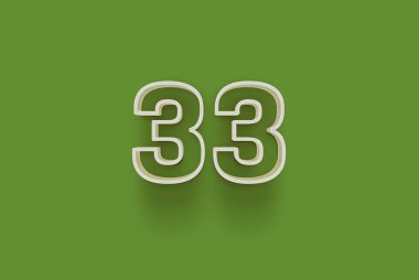  3D numara 33 yeşil arka planda indirimli poster indirimi için özel satış teklifi, afiş reklamları etiketi, Noel 'in tadını çıkarın, indirimli Xmas indirimi, kupon ve daha fazlası için izole edilmiştir..
