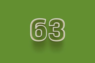  3D numara 63, yeşil arka planda eşsiz indirimli poster indirimi için özel satış teklifi, afiş reklamları etiketi, Noel 'in tadını çıkarın, indirimli Xmas indirimi, kupon ve daha fazlası için izole edilmiştir..