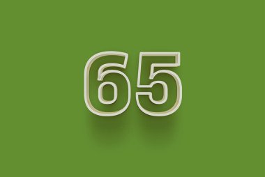  3D numara 65 yeşil arka planda indirimli poster indirimi için özel satış teklifi, afiş reklamları etiketi, Noel 'in tadını çıkarın, indirimli Xmas indirimi, kupon ve daha fazlası için izole edilmiştir..