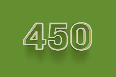  3D numara 450 yeşil arka planda indirimli poster indirimi için özel satış teklifi, afiş reklamları etiketi, afiş etiketi, Noel indirimi, indirim kuponu ve daha fazlası için izole edilmiştir..