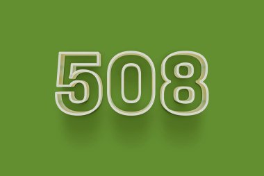  3D numara 508, yeşil arka planda indirimli poster indirimi için özel satış teklifi, afiş reklamları etiketi, afiş etiketi, Noel indirimi, indirim kuponu ve daha fazlası için izole edilmiştir..