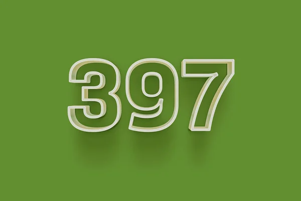 Numer 397 Jest Izolowany Zielonym Tle Dla Unikalnej Sprzedaży Plakat — Zdjęcie stockowe