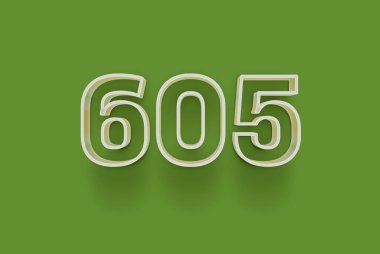  3D numara 605 yeşil arka planda indirimli poster indirimi için özel satış teklifi, afiş reklamları etiketi, afiş etiketi, Noel indirimi, indirim kuponu ve daha fazlası için izole edilmiştir..