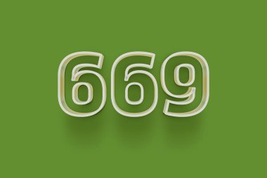  3D numara 669 yeşil arka planda indirimli poster indirimi için özel satış teklifi, afiş reklamları etiketi, afiş etiketi, Noel indirimi, indirim kuponu ve daha fazlası için izole edilmiştir..