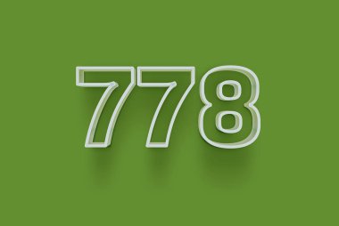  3D numara 778, yeşil arka planda indirimli poster indirimi için özel satış teklifi, afiş reklamları etiketi, afiş etiketi, Noel indirimi, indirim kuponu ve daha fazlası için izole edilmiştir..