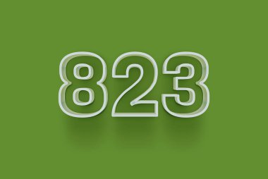  3D numara 823 yeşil arka planda indirimli poster indirimi için özel satış teklifi, afiş reklamları etiketi, afiş etiketi, Noel indirimi, indirim kuponu ve daha fazlası için izole edilmiştir..