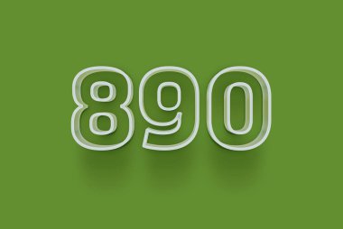  3D numara 890, yeşil arka planda indirimli poster indirimi için özel satış teklifi, afiş reklamları etiketi, afiş etiketi, Noel indirimi, indirim kuponu ve daha fazlası için izole edilmiştir..