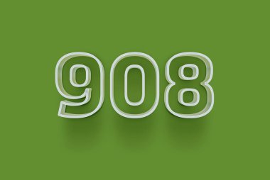  3D 908 numara yeşil arka planda indirimli poster indirimi için özel satış teklifi, afiş reklamları etiketi, afiş etiketi, Noel indirimi, indirim kuponu ve daha fazlası için izole edilmiştir..