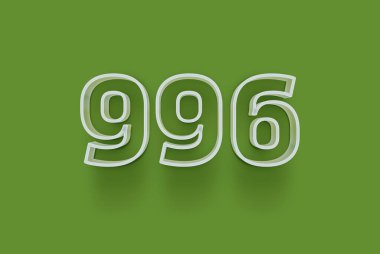  3D 996 numara yeşil arka planda indirimli poster indirimi için özel satış teklifi, afiş reklamları etiketi, afiş etiketi, Noel indirimi, indirim kuponu ve daha fazlası için izole edilmiştir..