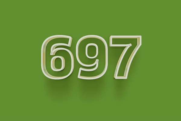 Numer 697 Jest Izolowany Zielonym Tle Dla Unikalnej Sprzedaży Plakat — Zdjęcie stockowe