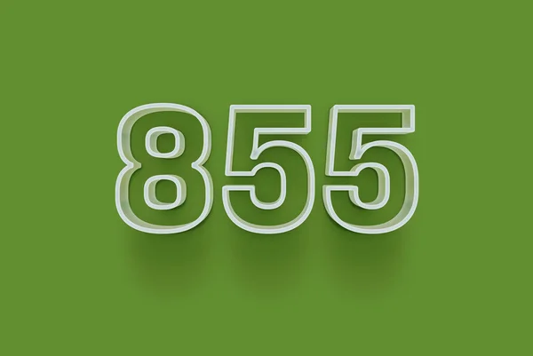 3D number 855 is isolated on green background for your unique selling poster promo discount special sale shopping offer, banner ads label, enjoy Christmas, Xmas sale off tag, coupon and more.