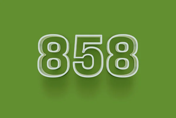 3D number 858  is isolated on green background for your unique selling poster promo discount special sale shopping offer, banner ads label, enjoy Christmas, Xmas sale off tag, coupon and more.
