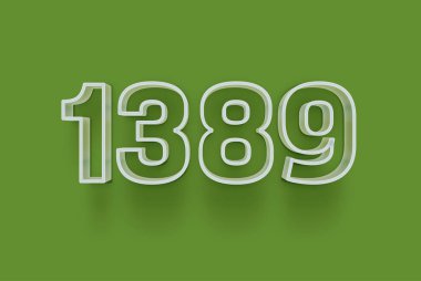  3D 1389 numara yeşil arka planda indirimli poster indirimi için özel satış teklifi, afiş reklamları etiketi, afiş etiketi, Noel indirimi, indirim kuponu ve daha fazlası için izole edilmiştir..