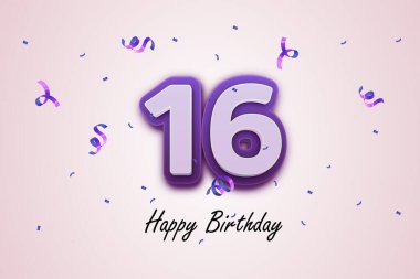 Mor 16 doğum günün kutlu olsun. Resim tasarımı Parti dekorasyonu, Doğum günü, Yıldönümü, Tatil 