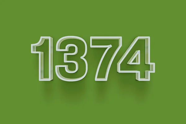 3D number 1374 is isolated on green background for your unique selling poster promo discount special sale shopping offer, banner ads label, enjoy Christmas, Xmas sale off tag, coupon and more.