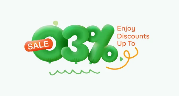 Special offer sale 03 % discount 3D number Green tag voucher illustration. Discount season label promotion advertising summer sale coupon promo marketing banner holiday weekend