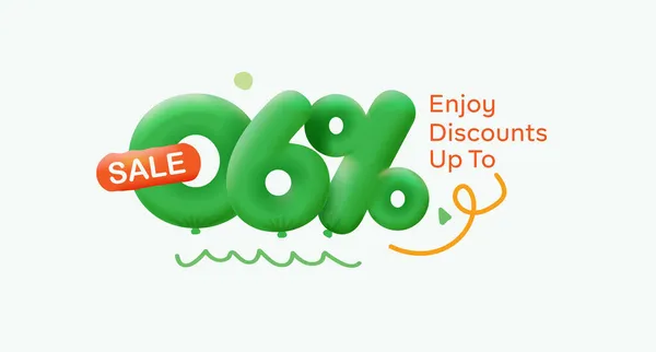 Special offer sale 06 % discount 3D number Green tag voucher illustration. Discount season label promotion advertising summer sale coupon promo marketing banner holiday weekend