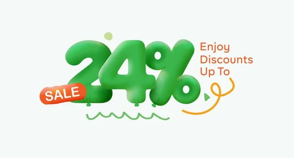 Special offer sale 24 % discount 3D number Green tag voucher illustration. Discount season label promotion advertising summer sale coupon promo marketing banner holiday weekend