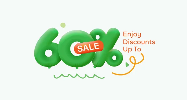 Special offer sale  60 % discount 3D number Green tag voucher illustration. Discount season label promotion advertising summer sale coupon promo marketing banner holiday weekend