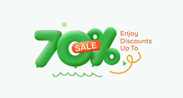Special offer sale 70 % discount 3D number Green tag voucher illustration. Discount season label promotion advertising summer sale coupon promo marketing banner holiday weekend