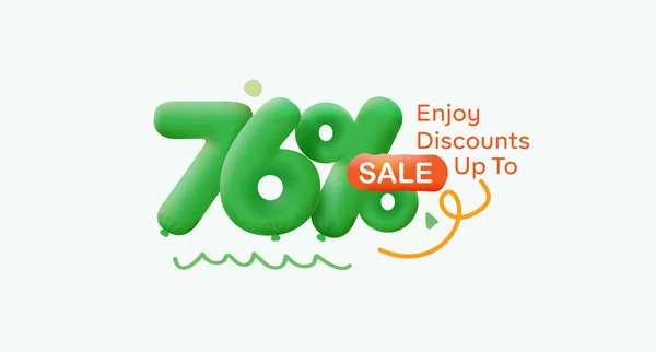 Special offer sale 76 % discount 3D number Green tag voucher illustration. Discount season label promotion advertising summer sale coupon promo marketing banner holiday weekend