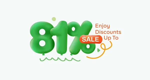 Special offer sale 81 % discount 3D number Green tag voucher illustration. Discount season label promotion advertising summer sale coupon promo marketing banner holiday weekend
