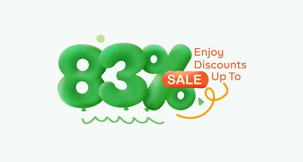 Special offer sale 83 % discount 3D number Green tag voucher illustration. Discount season label promotion advertising summer sale coupon promo marketing banner holiday weekend