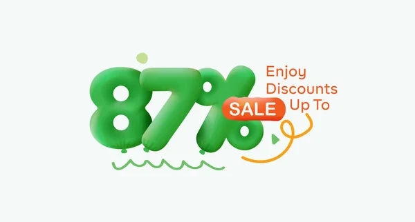 Special offer sale  87 % discount 3D number Green tag voucher illustration. Discount season label promotion advertising summer sale coupon promo marketing banner holiday weekend