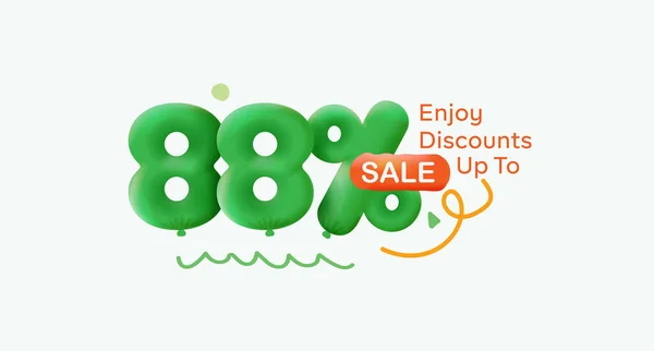 Special offer sale 88 % discount 3D number Green tag voucher illustration. Discount season label promotion advertising summer sale coupon promo marketing banner holiday weekend