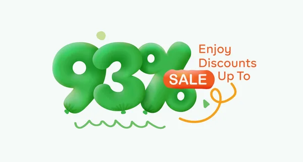 Special offer sale 93 % discount 3D number Green tag voucher illustration. Discount season label promotion advertising summer sale coupon promo marketing banner holiday weekend