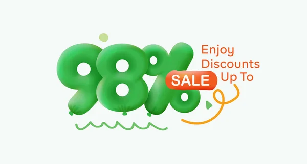 Special offer sale 98 % discount 3D number Green tag voucher illustration. Discount season label promotion advertising summer sale coupon promo marketing banner holiday weekend