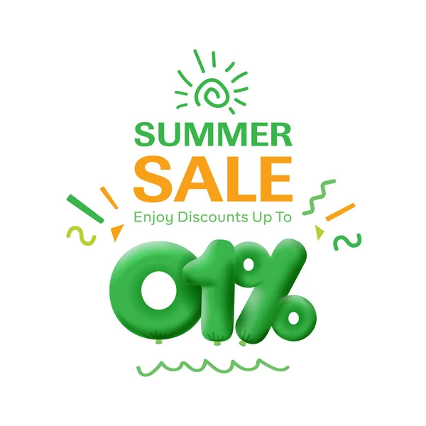 Special offer sale  01 % discount 3D number Green tag voucher  illustration. Discount season label promotion advertising summer sale coupon promo marketing banner holiday weekend