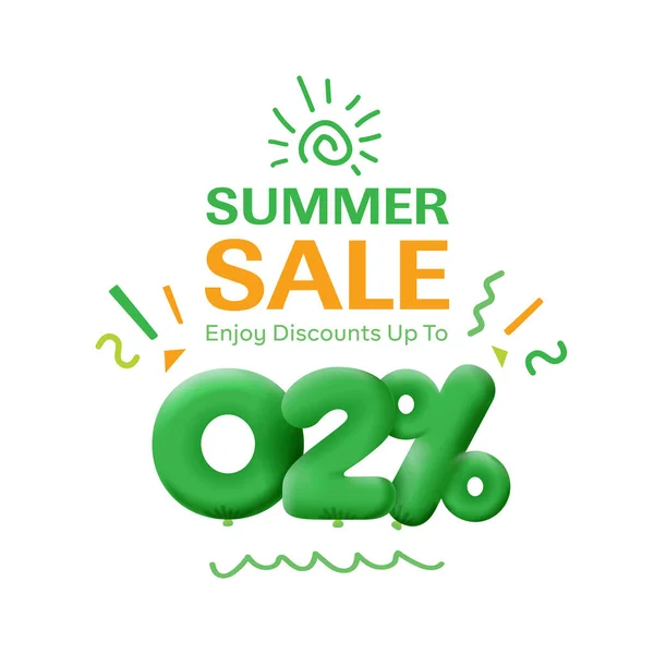 Special offer sale 02 % discount 3D number Green tag voucher  illustration. Discount season label promotion advertising summer sale coupon promo marketing banner holiday weekend